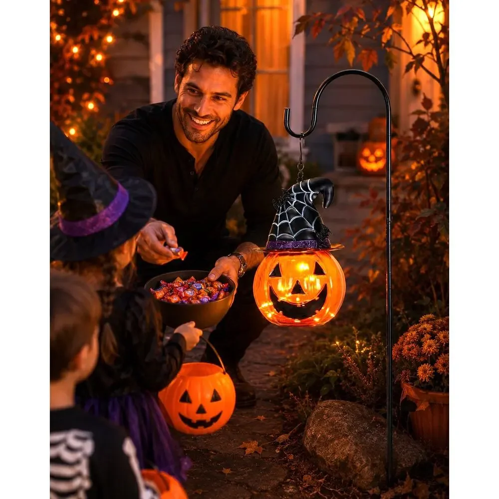 Halloween Solar Pumpkin Lantern Yard Stake Glass LED Outdoor Decor